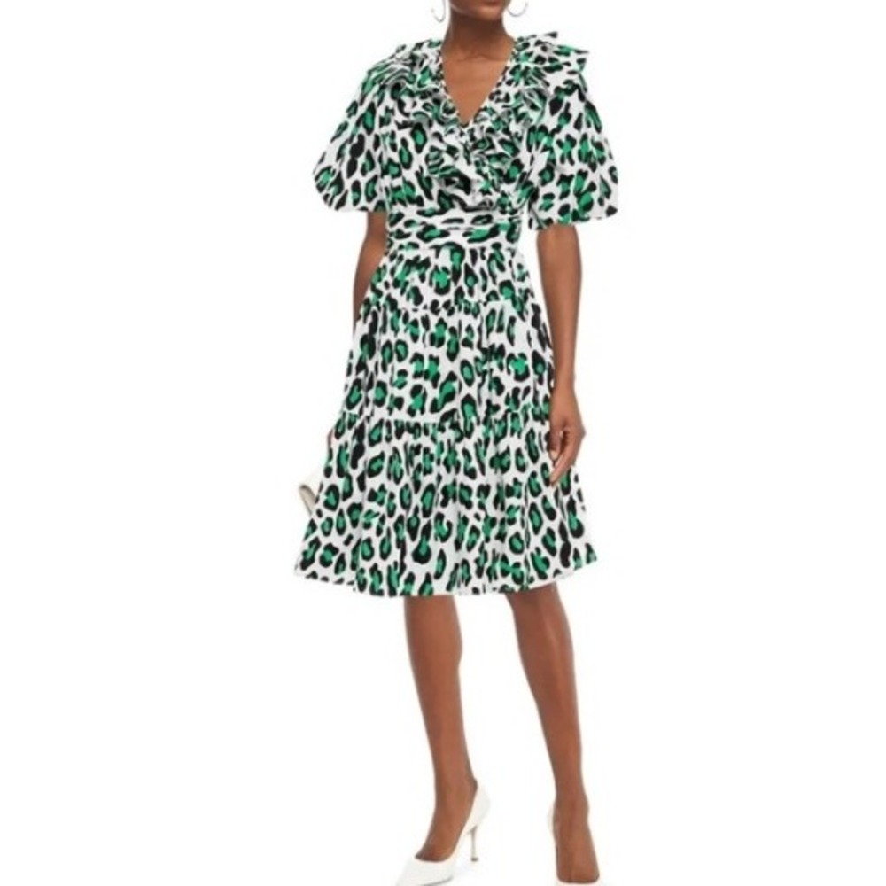Diane von Furstenberg Green Leopard Print Cotton Wrap Dress Hiirita